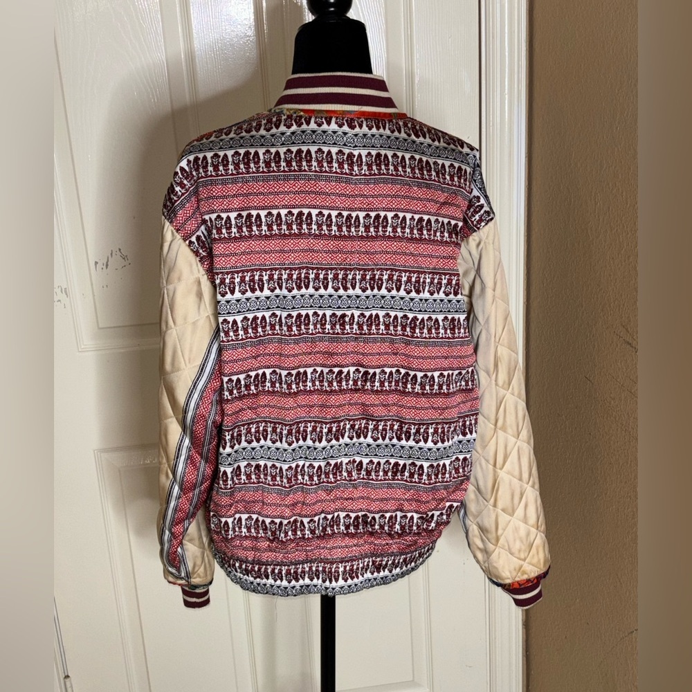 Free People Pandora Bomber Patchwork Jacket Reversible Zip Up XS $248​ - Picture 7 of 13